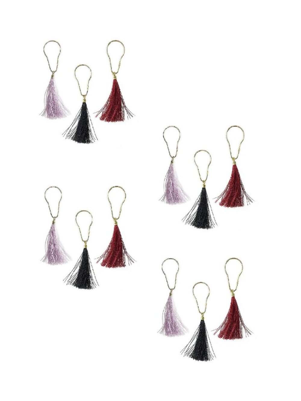 12-pc Wild Sage ERIKA Tassels Goldtone Shower Curtain Hooks in Pink Navy Wine